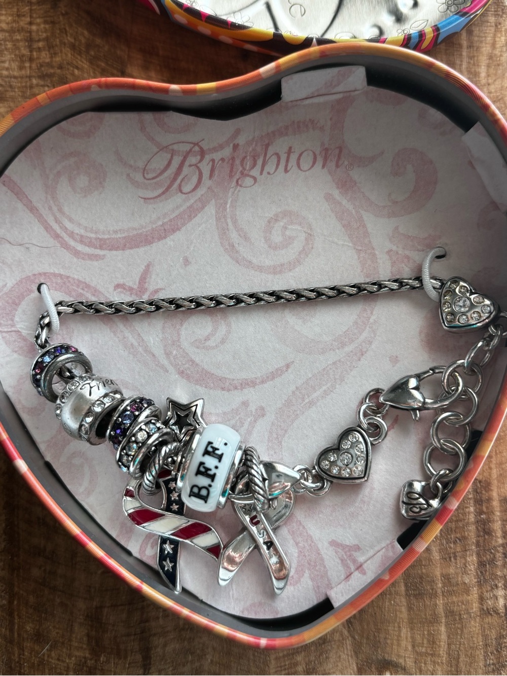Brighton Silver-Tone Charm Bracelet with multiple
Charms